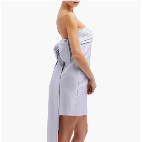 D697 NEW ALFRED SUNG Silver Dove OVERSIZE BOW BACK Strapless SATEEN Mini DRESS 8 - Picture 15 of 16